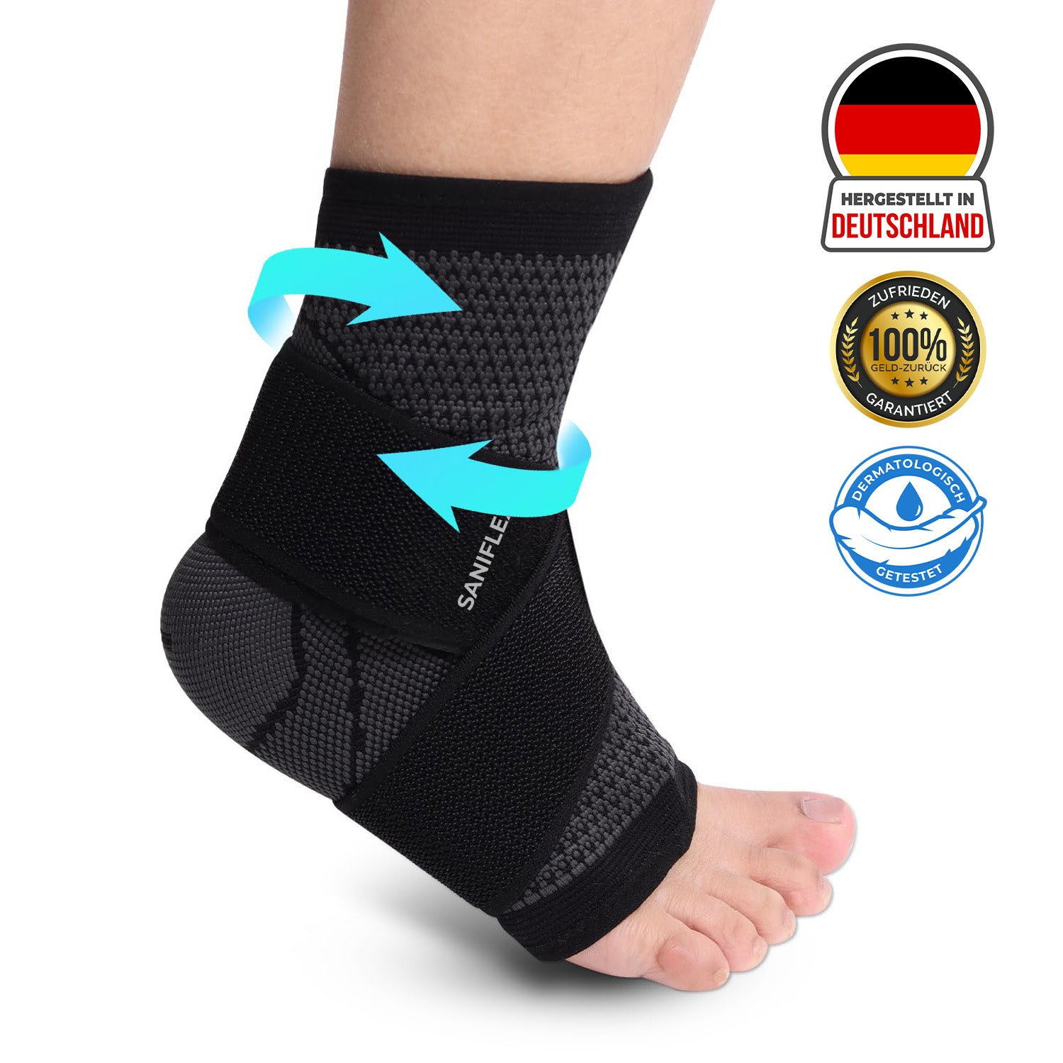 SaniFlex Fußbandage mit Stützriemen, bietet effektive Fußunterstützung und Linderung von Beschwerden.
